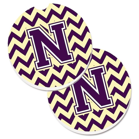 Carolines Treasures Letter N Chevron Purple and Gold  Cup Holder Car Coaster, PK2 CJ1058-NCARC